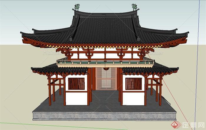 古典中式單層雙檐寺廟建筑設(shè)計(jì)su模型
